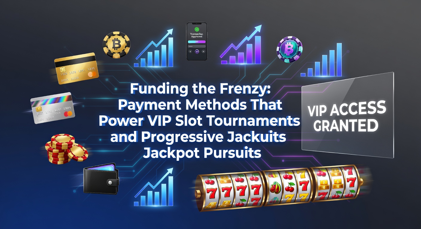 Dynamisches Bild eines VIP-Slot-Turniers mit leuchtenden Jackpots und Zahlungssymbolen wie Karten und E-Wallets im Hintergrund